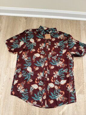 Eddie Bauer Hawaiian Shirt Large Baja Aloha Camp Button Down Beach Short Sleeve
